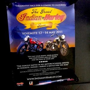 Rare Wall Art Poster Indian vs Harley Davidson Motorcycles